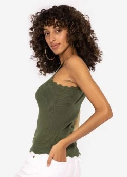 Strick Top Mit Bogenkante, Khaki -Sassyclassy SassyClassy strick top mit bogenkante khaki S3202B5526 3 1
