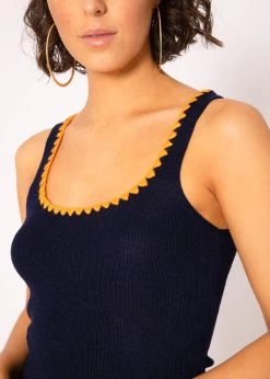 Strick Top Mit Bordüre, Dunkelblau 20 Strick Top Mit Bordüre, Dunkelblau -Sassyclassy SassyClassy strick top mit bordure dunkelblau S3204B5507 10