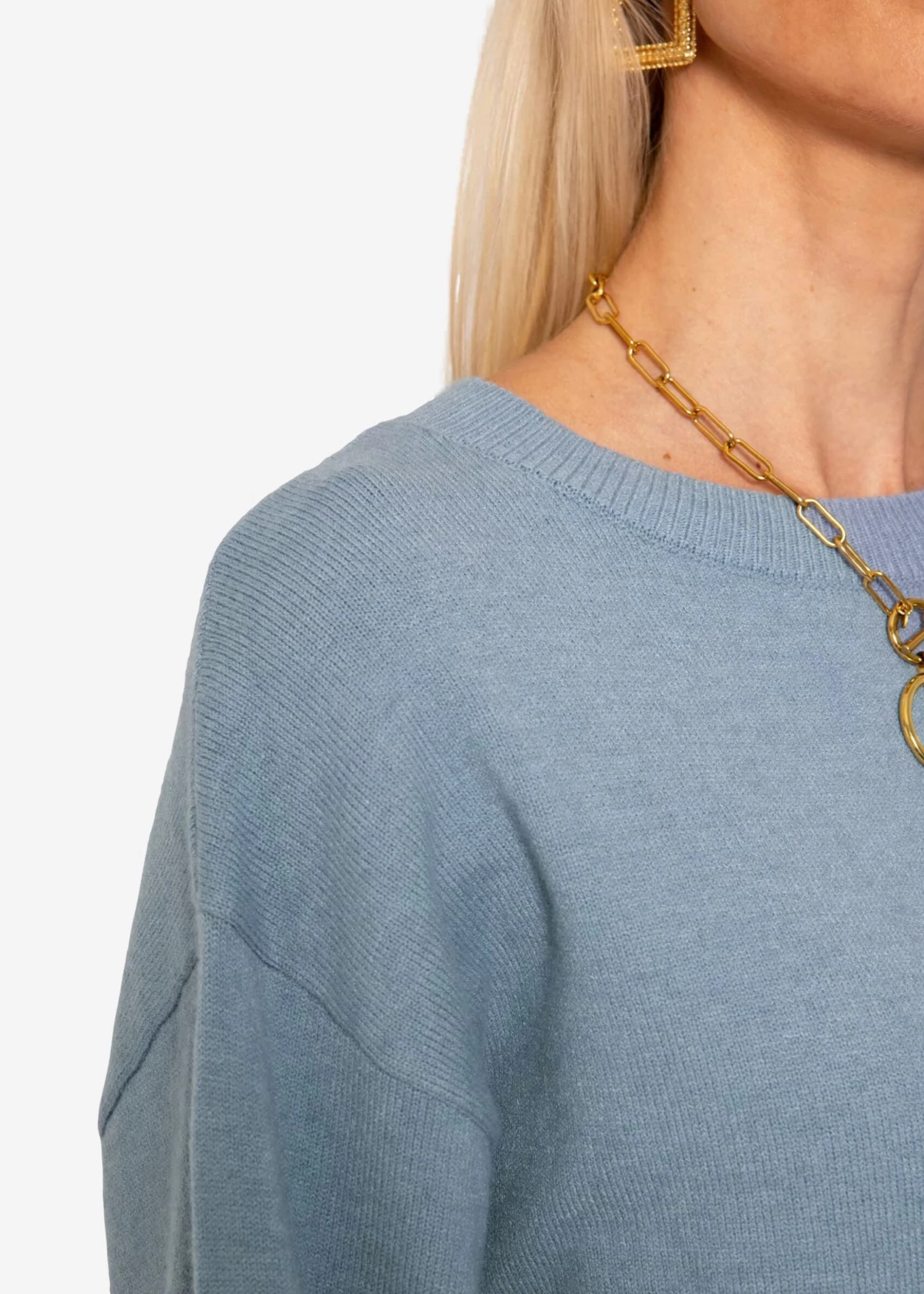 Strickkleid Mit Seitenschlitz In Midi-Länge - Jeansblau 9 Strickkleid Mit Seitenschlitz In Midi-Länge - Jeansblau – Bild 7