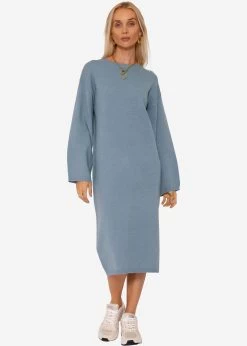 Strickkleid Mit Seitenschlitz In Midi-Länge - Jeansblau 10 Strickkleid Mit Seitenschlitz In Midi-Länge - Jeansblau -Sassyclassy SassyClassy strickkleid mit seitenschlitz in midi lange S3206B5980 3E8u8llSmYD50x