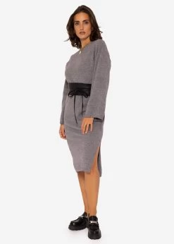Strickkleid Mit Seitenschlitz In Midi-Länge - Grau -Sassyclassy SassyClassy strickkleid mit seitenschlitz in midi lange grau S3201B5417 12Dz0VH7Xu6CIM