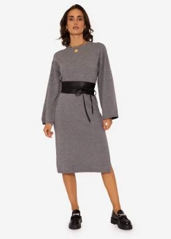Strickkleid Mit Seitenschlitz In Midi-Länge - Grau -Sassyclassy SassyClassy strickkleid mit seitenschlitz in midi lange grau S3201B5417 2lhhQX9s7i9s8G