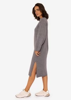 Strickkleid Mit Seitenschlitz In Midi-Länge - Grau -Sassyclassy SassyClassy strickkleid mit seitenschlitz in midi lange grau S3201B5417 570zDR0rifTWtm