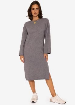 Strickkleid Mit Seitenschlitz In Midi-Länge - Grau -Sassyclassy SassyClassy strickkleid mit seitenschlitz in midi lange grau S3201B5417 7zssYjl5VUMbEw