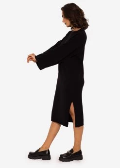 Strickkleid Mit Seitenschlitz In Midi-Länge - Schwarz -Sassyclassy SassyClassy strickkleid mit seitenschlitz in midi lange schwarz S3201B5406 3fWp31ULVh2BaL