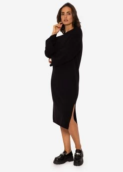 Strickkleid Mit Seitenschlitz In Midi-Länge - Schwarz -Sassyclassy SassyClassy strickkleid mit seitenschlitz in midi lange schwarz S3201B5406 55Blme7lso6HUI