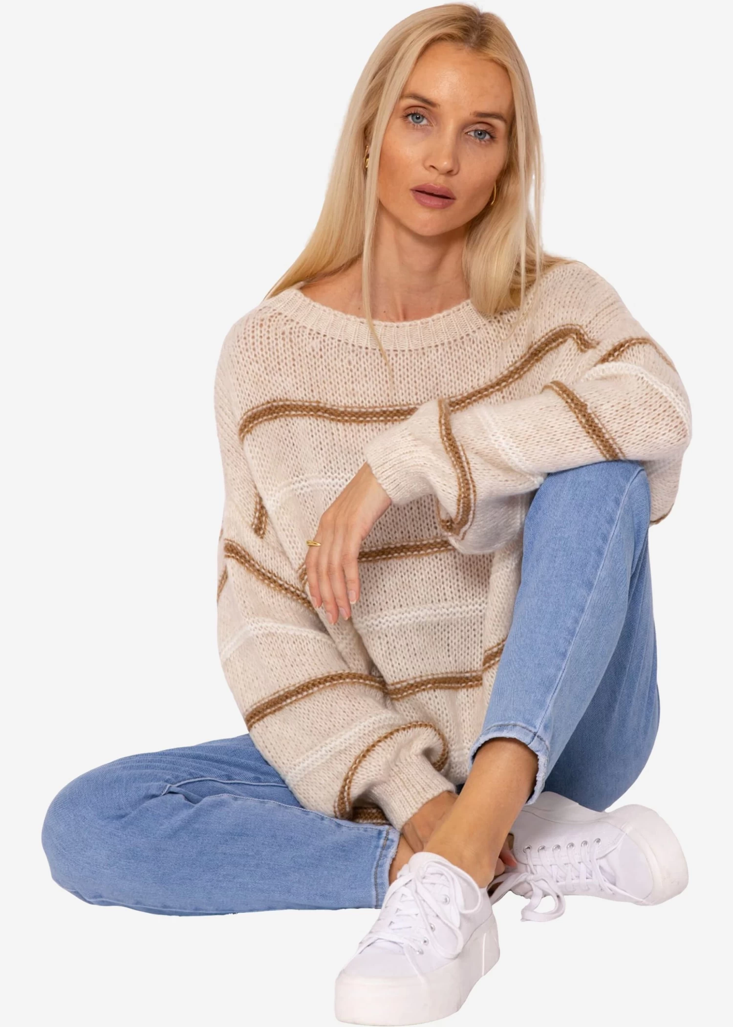 Strickpullover Mit Farbigen Streifen - Hellbeige-beige-offwhite 3 Strickpullover Mit Farbigen Streifen - Hellbeige-beige-offwhite
