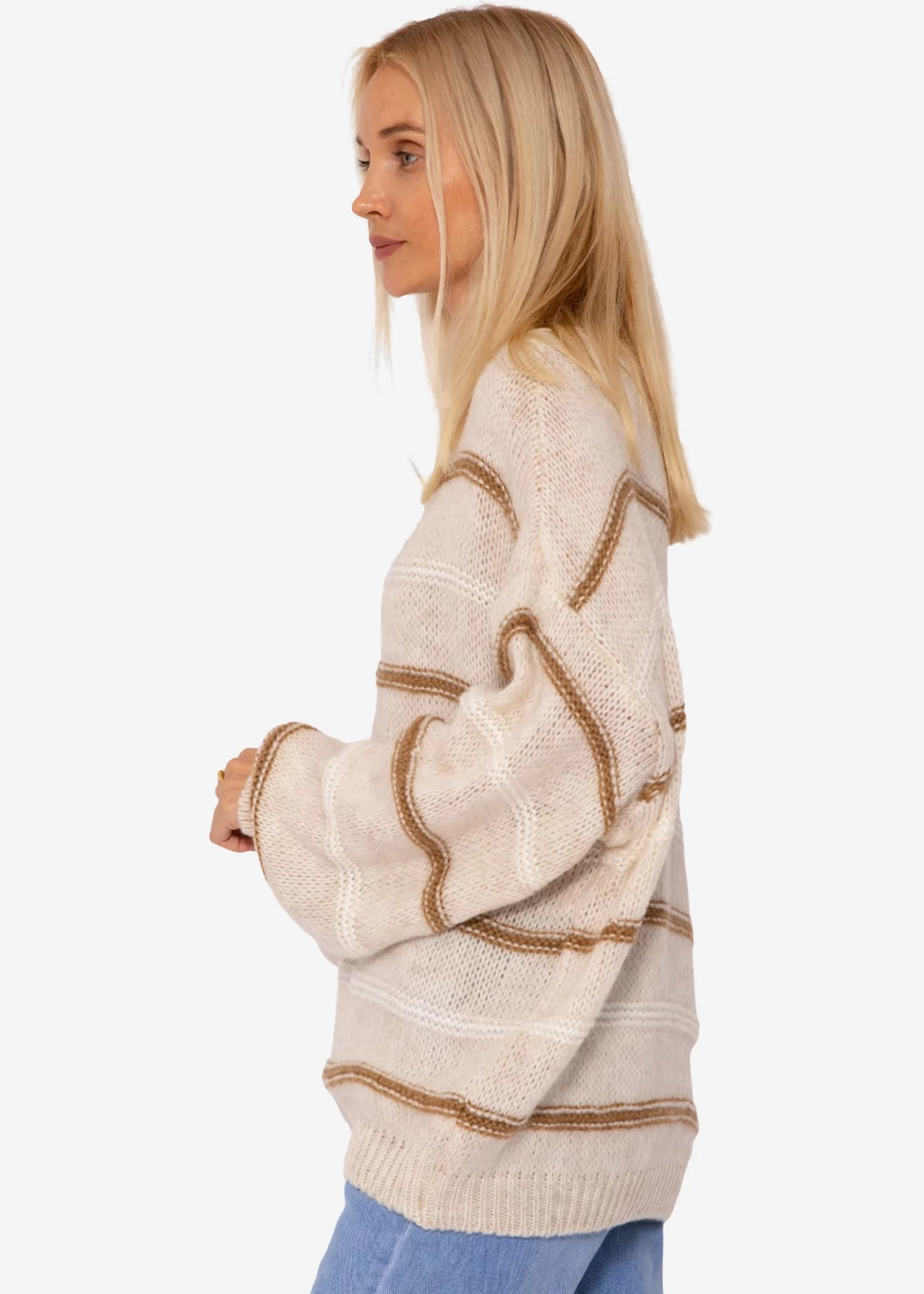Strickpullover Mit Farbigen Streifen - Hellbeige-beige-offwhite 7 Strickpullover Mit Farbigen Streifen - Hellbeige-beige-offwhite – Bild 5