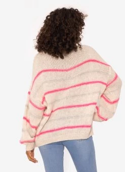 Strickpullover Mit Farbigen Streifen - Hellbeige-pink-hellgrau 15 Strickpullover Mit Farbigen Streifen - Hellbeige-pink-hellgrau -Sassyclassy SassyClassy strickpullover mit farbigen streifen hellbeige fuchsia hellgrau S3208P6189 8