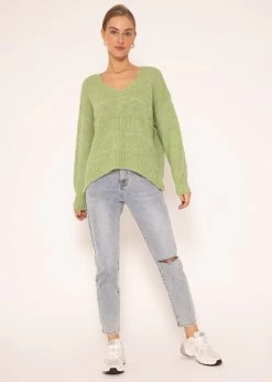 Strickpullover Mit V-Ausschnitt - Grün -Sassyclassy SassyClassy strickpullover mit v ausschnitt grun S3209P6303