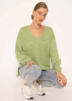 Strickpullover Mit V-Ausschnitt - Grün -Sassyclassy SassyClassy strickpullover mit v ausschnitt grun S3209P6303 2