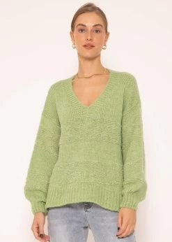 Strickpullover Mit V-Ausschnitt - Grün -Sassyclassy SassyClassy strickpullover mit v ausschnitt grun S3209P6303 3