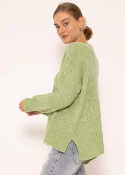 Strickpullover Mit V-Ausschnitt - Grün -Sassyclassy SassyClassy strickpullover mit v ausschnitt grun S3209P6303 4