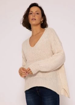 Strickpullover Mit V-Ausschnitt, Offwhite 12 Strickpullover Mit V-Ausschnitt, Offwhite -Sassyclassy SassyClassy strickpullover mit v ausschnitt offwhite S3207B6024 2