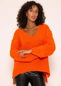 Strickpullover Mit V-Ausschnitt - Orange 11 Strickpullover Mit V-Ausschnitt - Orange -Sassyclassy SassyClassy strickpullover mit v ausschnitt orange S3208P6271 3