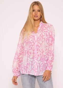 Transparente Bluse Mit Print, Rosa/weiß -Sassyclassy SassyClassy transparente bluse mit print rosa offwhite S3202B5574 3