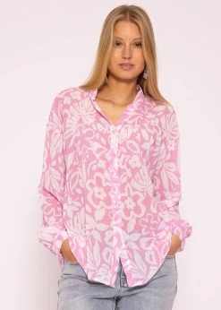 Transparente Bluse Mit Print, Rosa/weiß