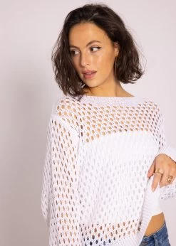 U-Boot Pullover In Ajourstrick, Weiß -Sassyclassy SassyClassy u boot pullover in ajourstrick weiss S3202B5497 5