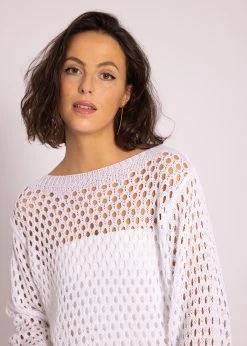U-Boot Pullover In Ajourstrick, Weiß -Sassyclassy SassyClassy u boot pullover in ajourstrick weiss S3202B5497 6