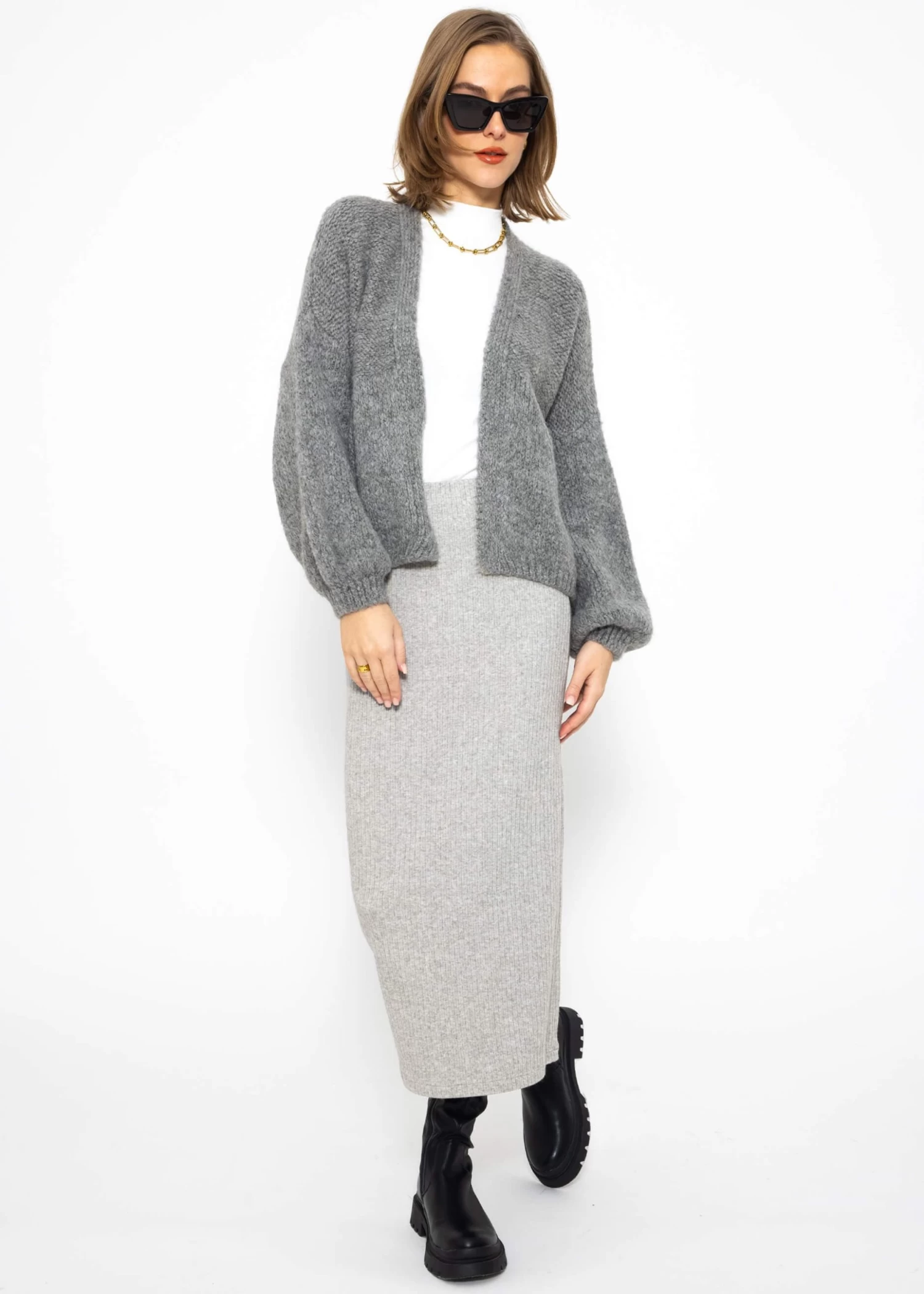 Gerippter Rock In Midi-Länge - Grau 4 Gerippter Rock In Midi-Länge - Grau – Bild 2