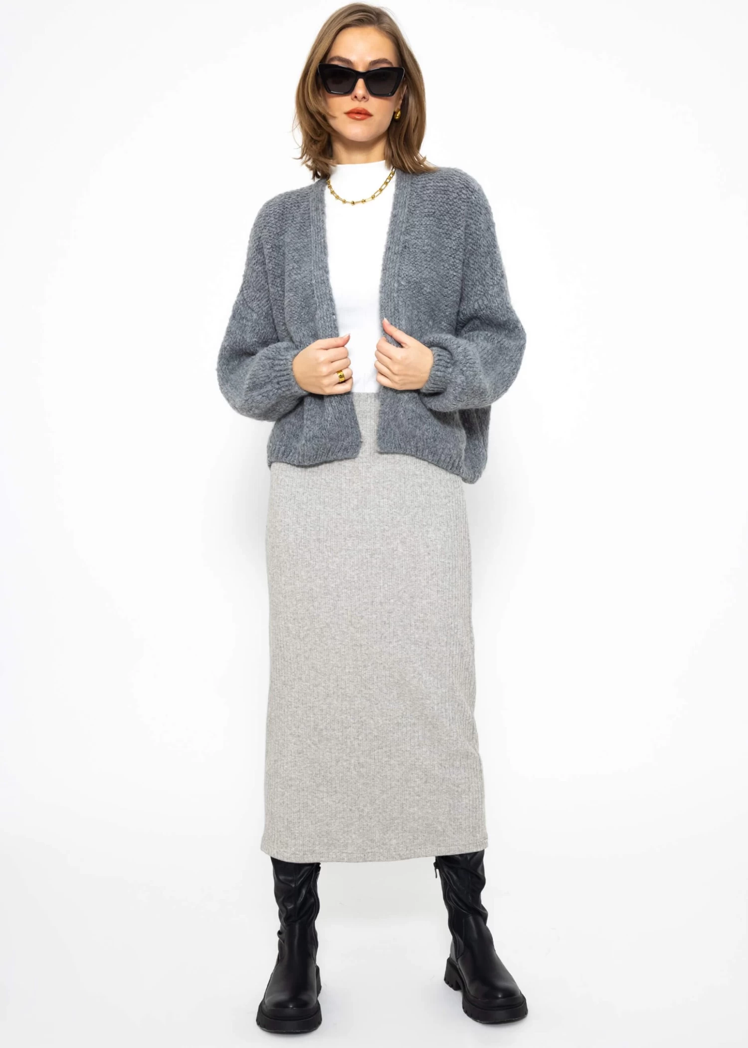 Gerippter Rock In Midi-Länge - Grau 7 Gerippter Rock In Midi-Länge - Grau – Bild 5