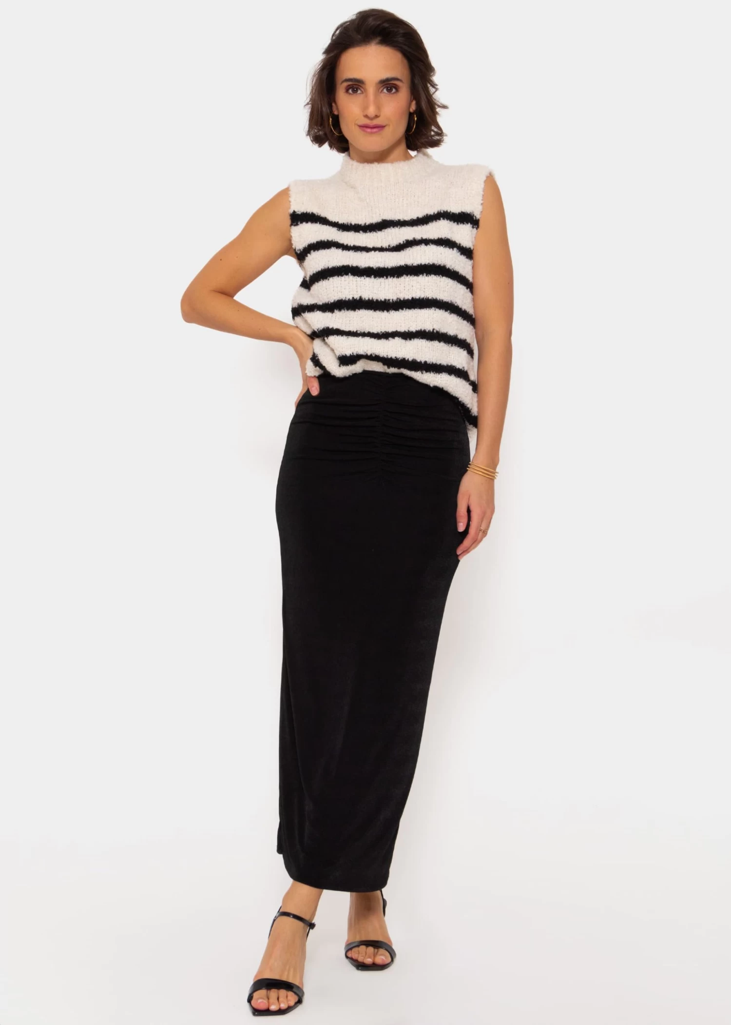 Langer Jerseyrock Mit Raffung - Schwarz 6 Langer Jerseyrock Mit Raffung - Schwarz – Bild 4