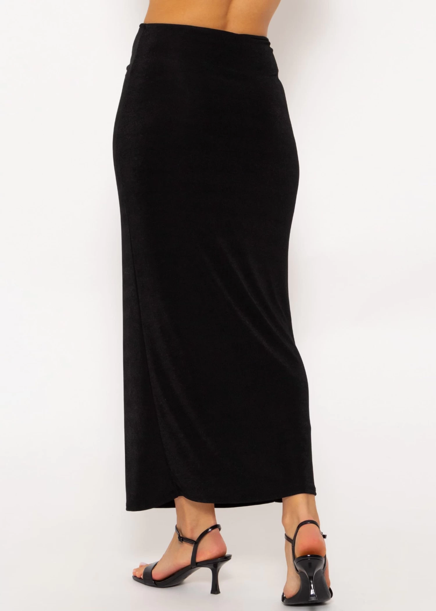 Langer Jerseyrock Mit Raffung - Schwarz 8 Langer Jerseyrock Mit Raffung - Schwarz – Bild 6