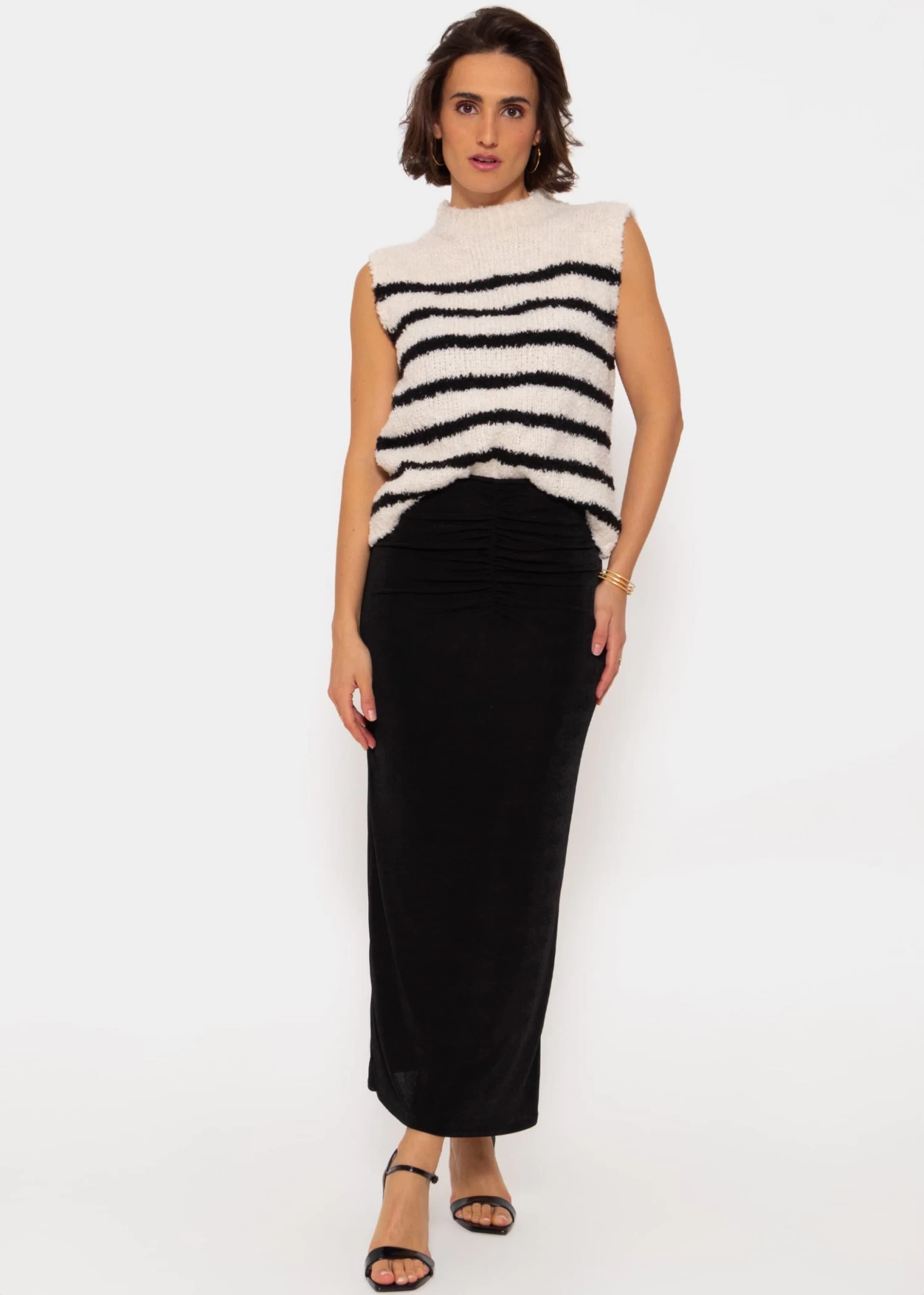 Langer Jerseyrock Mit Raffung - Schwarz 4 Langer Jerseyrock Mit Raffung - Schwarz – Bild 2