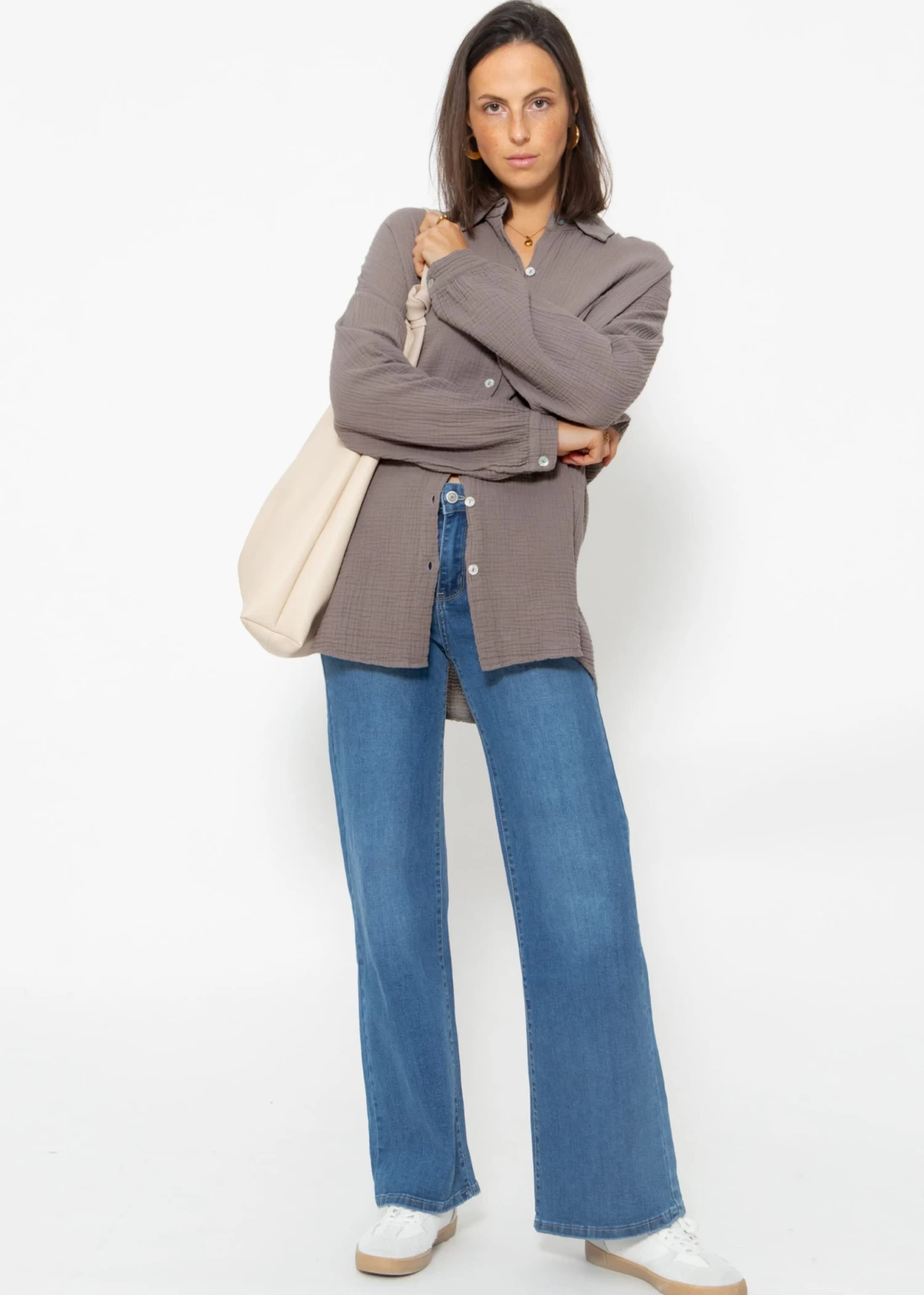 Musselin Bluse Im Regular Fit - Taupe 7 Musselin Bluse Im Regular Fit - Taupe – Bild 5