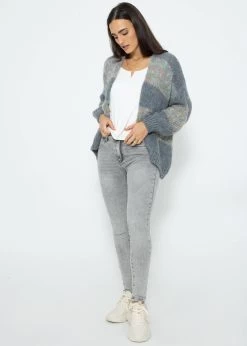Oversize Cardigan Mit Multicolor Blockstreifen - Grau -Sassyclassy Sassyclassy Oversize Cardigan mit multicolor Blockstreifen grau S3212R6756 1