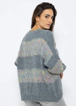 Oversize Cardigan Mit Multicolor Blockstreifen - Grau -Sassyclassy Sassyclassy Oversize Cardigan mit multicolor Blockstreifen grau S3212R6756 7