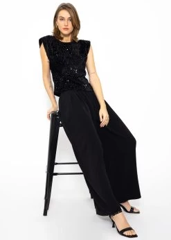 Pailletten-Top Mit Schulterpolster - Schwarz -Sassyclassy Sassyclassy Pailletten Top mit Schulterpolster schwarz S3211T6694 2