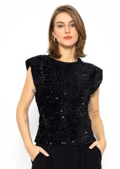 Pailletten-Top Mit Schulterpolster - Schwarz -Sassyclassy Sassyclassy Pailletten Top mit Schulterpolster schwarz S3211T6694 3