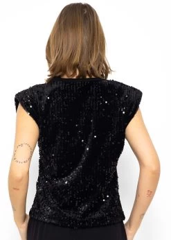 Pailletten-Top Mit Schulterpolster - Schwarz -Sassyclassy Sassyclassy Pailletten Top mit Schulterpolster schwarz S3211T6694 5