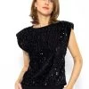 Pailletten-Top Mit Schulterpolster - Schwarz 2 Pailletten-Top Mit Schulterpolster - Schwarz -Sassyclassy Sassyclassy Pailletten Top mit Schulterpolster schwarz S3211T6694 8