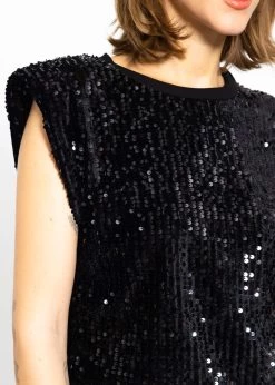 Pailletten-Top Mit Schulterpolster - Schwarz -Sassyclassy Sassyclassy Pailletten Top mit Schulterpolster schwarz S3211T6694 9