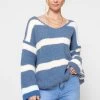 Pullover Mit Streifen Und V-Ausschnitt - Jeansblau-weiß -Sassyclassy Sassyclassy Pullover mit Streifen und V Ausschnitt jeansblau weiss S4203P6891 25pTy1r6o0o7Po