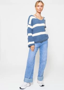 Pullover Mit Streifen Und V-Ausschnitt - Jeansblau-weiß -Sassyclassy Sassyclassy Pullover mit Streifen und V Ausschnitt jeansblau weiss S4203P6891 6cAxoUnK7hq6eo