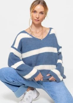 Pullover Mit Streifen Und V-Ausschnitt - Jeansblau-weiß -Sassyclassy Sassyclassy Pullover mit Streifen und V Ausschnitt jeansblau weiss S4203P6891 8behcEKN4BR6de