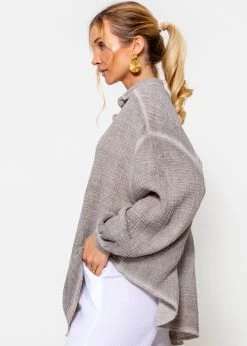 Verwaschene Musselin Bluse - Taupe -Sassyclassy Sassyclassy Verwaschene Musselin Bluse taupe S3209E6407iEdsQjggziAGY