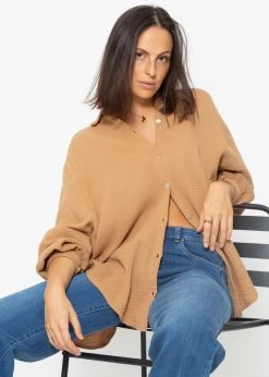 Musselin Bluse Oversize Kurz - Hellbraun 16 Musselin Bluse Oversize Kurz - Hellbraun -Sassyclassy sassyclassy Musselin Bluse oversize kurz hellbraun S3210E6543 3