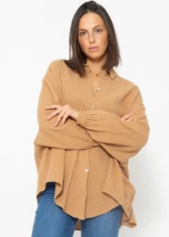 Musselin Bluse Oversize Kurz - Hellbraun 14 Musselin Bluse Oversize Kurz - Hellbraun -Sassyclassy sassyclassy Musselin Bluse oversize kurz hellbraun S3210E6543 6