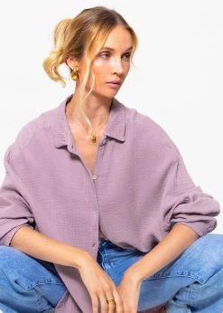 Musselin Bluse Oversize, Kurz, Violett -Sassyclassy sassyclassy Musselin Bluse oversize kurz violett S2209B5090 11QIX11wwuAvzaZ
