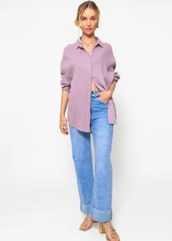 Musselin Bluse Oversize, Kurz, Violett -Sassyclassy sassyclassy Musselin Bluse oversize kurz violett S2209B5090 52cUhsP4PxztRS