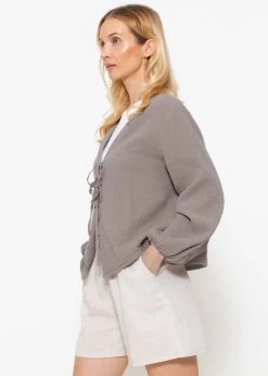 Musselin Blusenjacke Mit Bindebänder - Taupe -Sassyclassy sassyclassy Musselin Blusenjacke mit Bindebander taupe S3201B5420 1lmeEtpoB47z1o