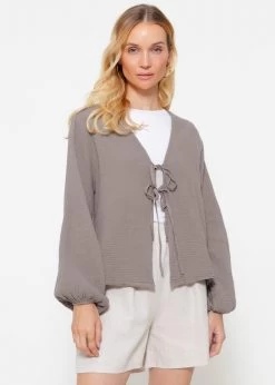 Musselin Blusenjacke Mit Bindebänder - Taupe -Sassyclassy sassyclassy Musselin Blusenjacke mit Bindebander taupe S3201B5420 2HpbUtZCGjsI2k