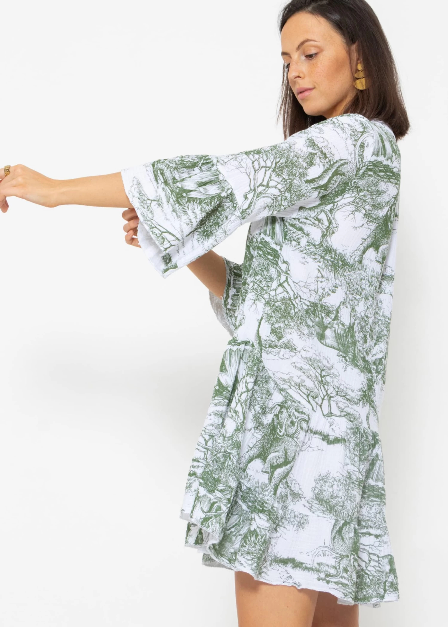 Musselin Kleid Mit Print - Khaki 7 Musselin Kleid Mit Print - Khaki – Bild 5