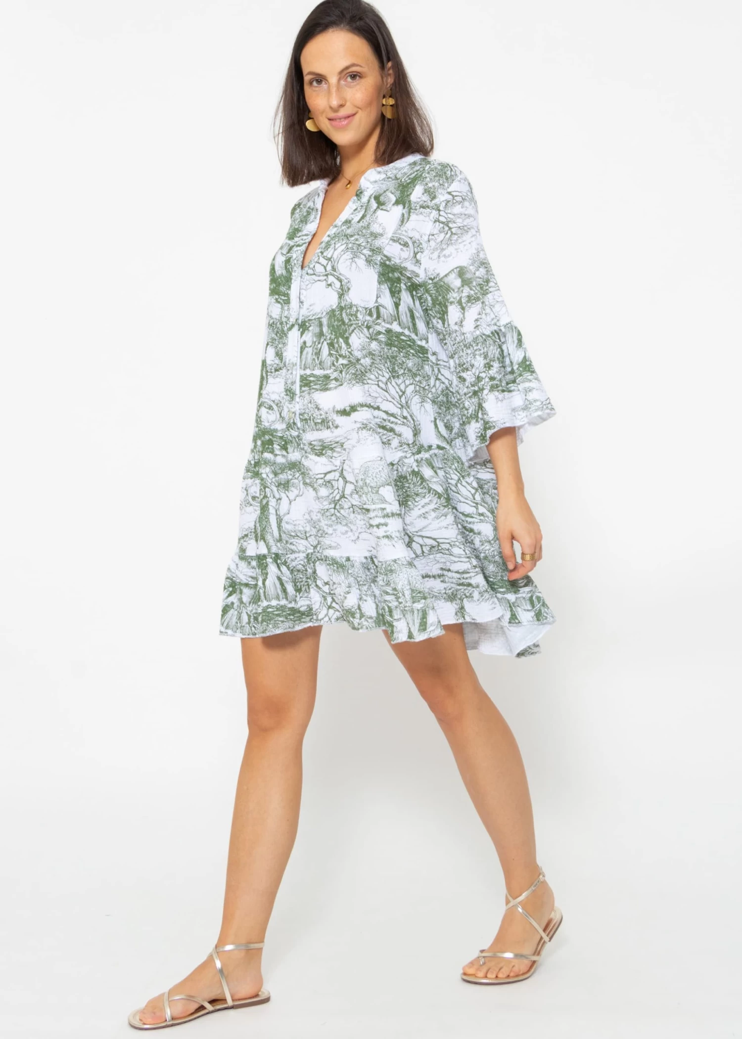 Musselin Kleid Mit Print - Khaki 8 Musselin Kleid Mit Print - Khaki – Bild 6