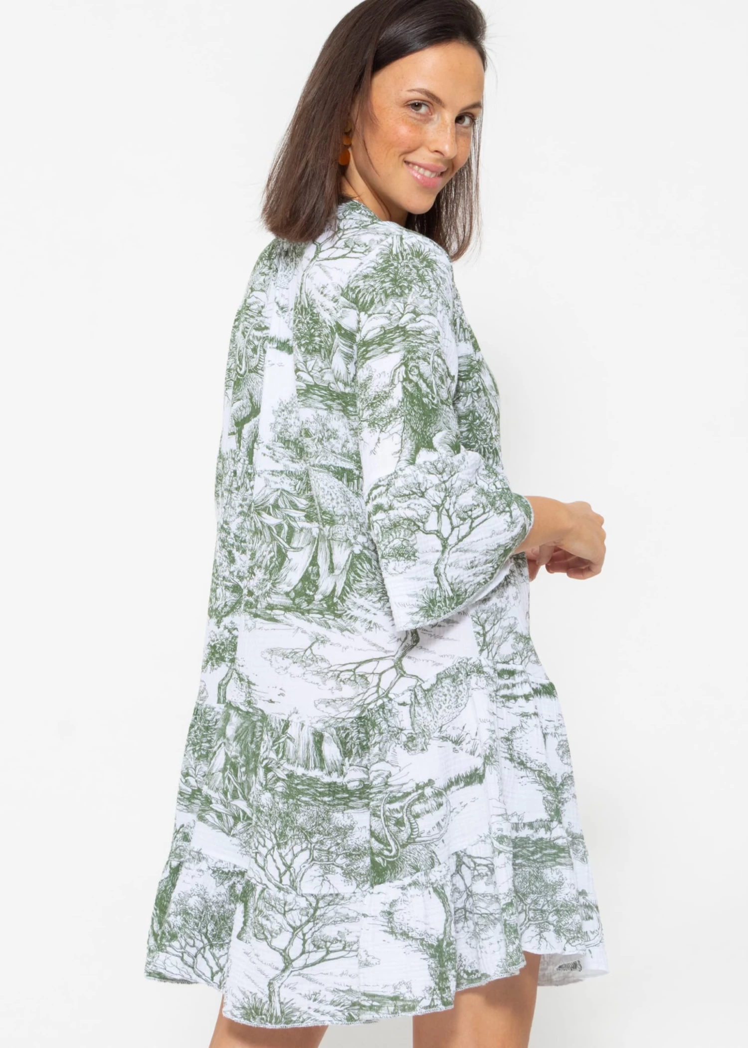 Musselin Kleid Mit Print - Khaki 9 Musselin Kleid Mit Print - Khaki – Bild 7