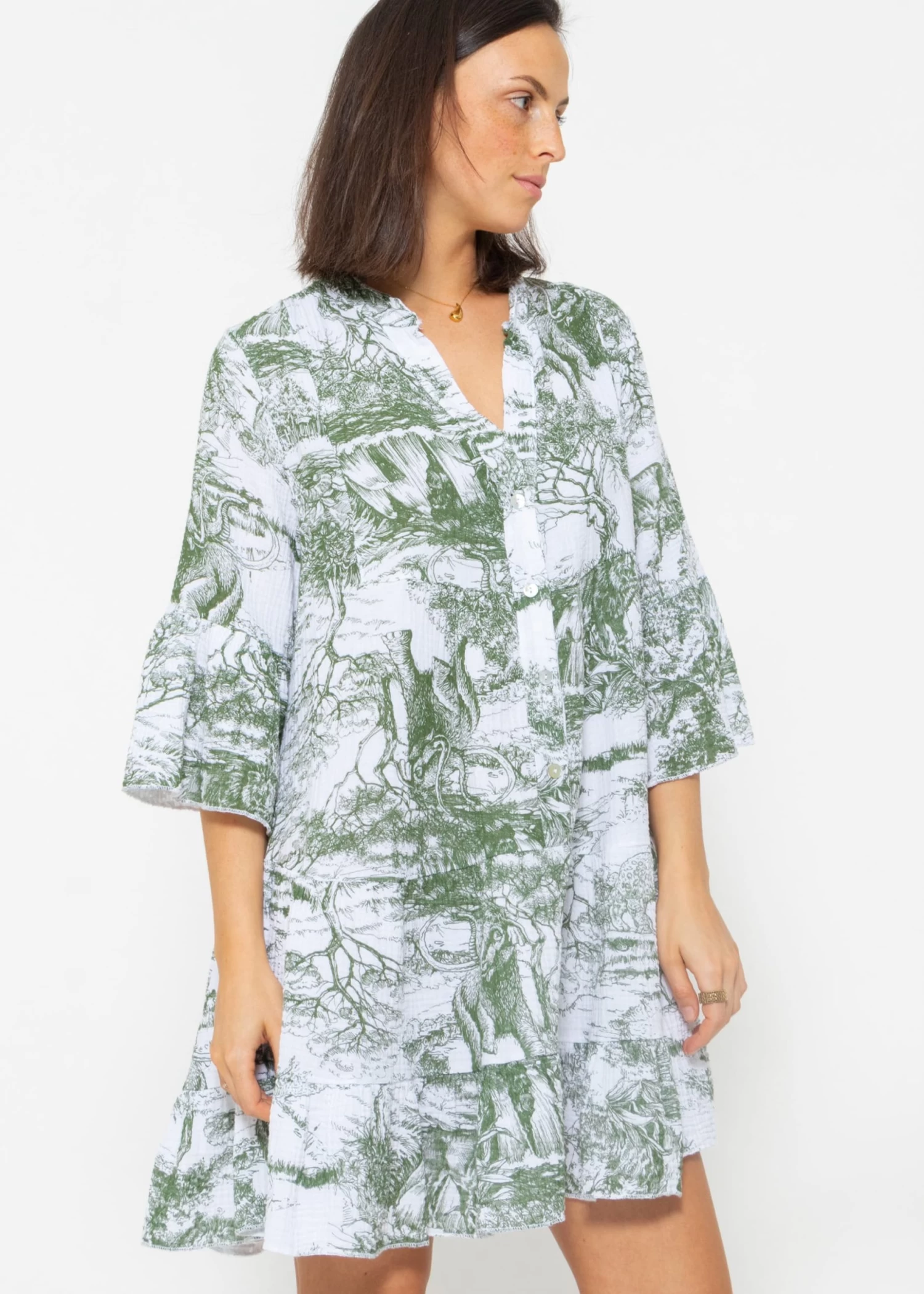 Musselin Kleid Mit Print - Khaki 5 Musselin Kleid Mit Print - Khaki – Bild 3